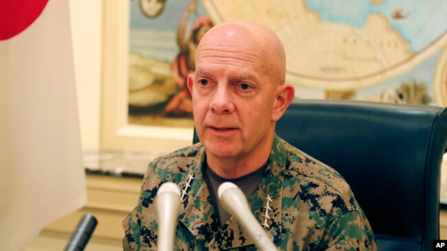 Gen. David Berger, the new U.S. Marines commandant, speaks during a press conference in Tokyo, Aug. 21, 2019. 
