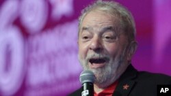 Brazil's former President Luiz Inacio Lula da Silva speaks during the opening ceremony of the Workers' Party National Congress in Brasilia, Brazil, June 1, 2017. 