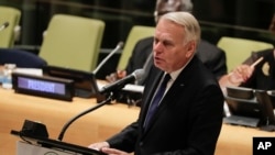 Le ministre français des Affaires étrangères, Jean-Marc Ayrault, 19 septembre 2016, at U.N. headquarters. 