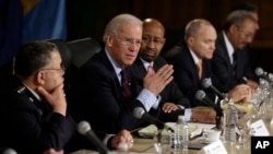 Vice President Joe Biden speaks after a roundtable discussion on gun control at Girard College in Philadelphia, Feb. 11, 2013.