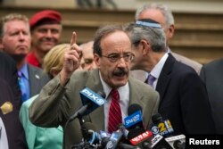 FILE - U.S. Representative Eliot Engel, D.N.Y., speaks during a pro-Israel rally organized by local Jewish communities in front of City Hall in New York, July 14, 2014.