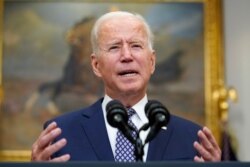 President Joe Biden speaks about the situation in Afghanistan from the Roosevelt Room of the White House in Washington, Aug. 24, 2021.