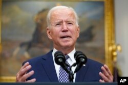 FILE - President Joe Biden speaks about the situation in Afghanistan from the Roosevelt Room of the White House in Washington, Aug. 24, 2021.
