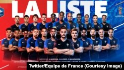Les 23 joueurs de l’équipe de France retenus sur la liste de Didier Deschamps, 26 juin 2018. (Twitter/Equipe de France) 