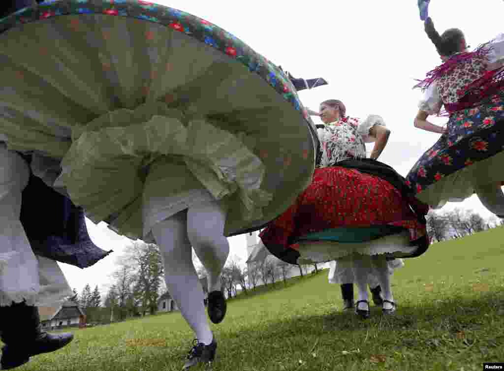 Hungarian dance as part of traditional Easter celebrations, during a media presentation in Szenna. Locals celebrate the traditional &quot;watering of the girls,&quot; a fertility ritual rooted in Hungarian tribes&#39; pre-Christian past, going as far back as the second century after Christ.