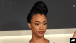 Sonequa Martin-Green participates in the "Star: Trek Discovery" panel during the Television Critics Association Summer Press Tour at CBS Studio Center in Beverly Hills, California, Aug. 1, 2017.