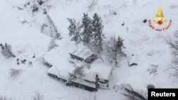 An aerial view shows Hotel Rigopiano in Farindola, central Italy, hit by an avalanche, in this handout picture provided by Italy's firefighters, Jan. 19, 2017.