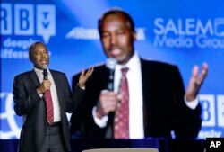FILE - Republican presidential candidate retired neurosurgeon Ben Carson in Nashville, Tennessee, Feb. 26, 2016. Carson said Wednesday he sees "no path forward" to nomination for his campaign.