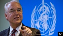 U.S. Health and Human Services Secretary Tom Price speaks during an event titled "The Next Pandemic" at the World Health Organization office in Beijing, Aug. 21, 2017. 