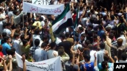 A handout image released by the Syrian opposition's Shaam News Network shows anti-regime demonstrators during a protest in Homs province, May 25 , 2012. 