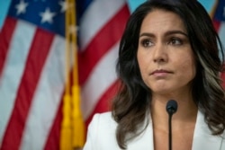 U.S. Rep. Tulsi Gabbard, D-Hawaii, speaks during a news conference, Oct. 29, 2019, in New York.