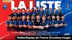 Les 23 joueurs de l’équipe de France retenus sur la liste de Didier Deschamps, 26 juin 2018.