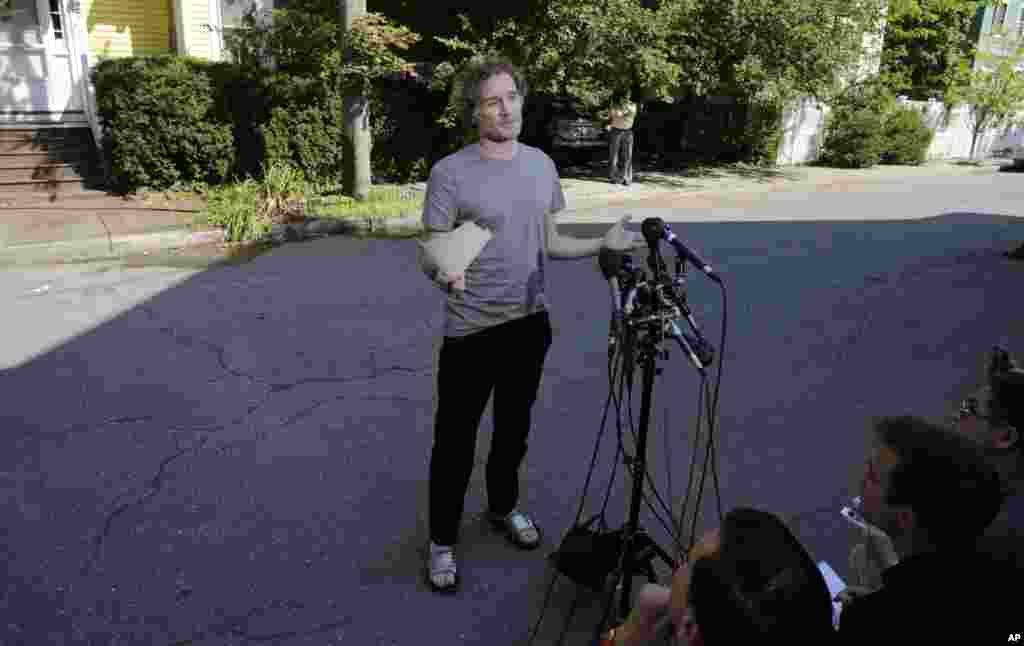 Peter Theo Curtis meets with reporters outside his mother&#39;s home in Cambridge, Massachusetts, &nbsp;Aug. 27, 2014.&nbsp;