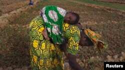 Une Malienne avec son enfant dans un champ de Heremakono, Mali, le 22 janvier 2013.