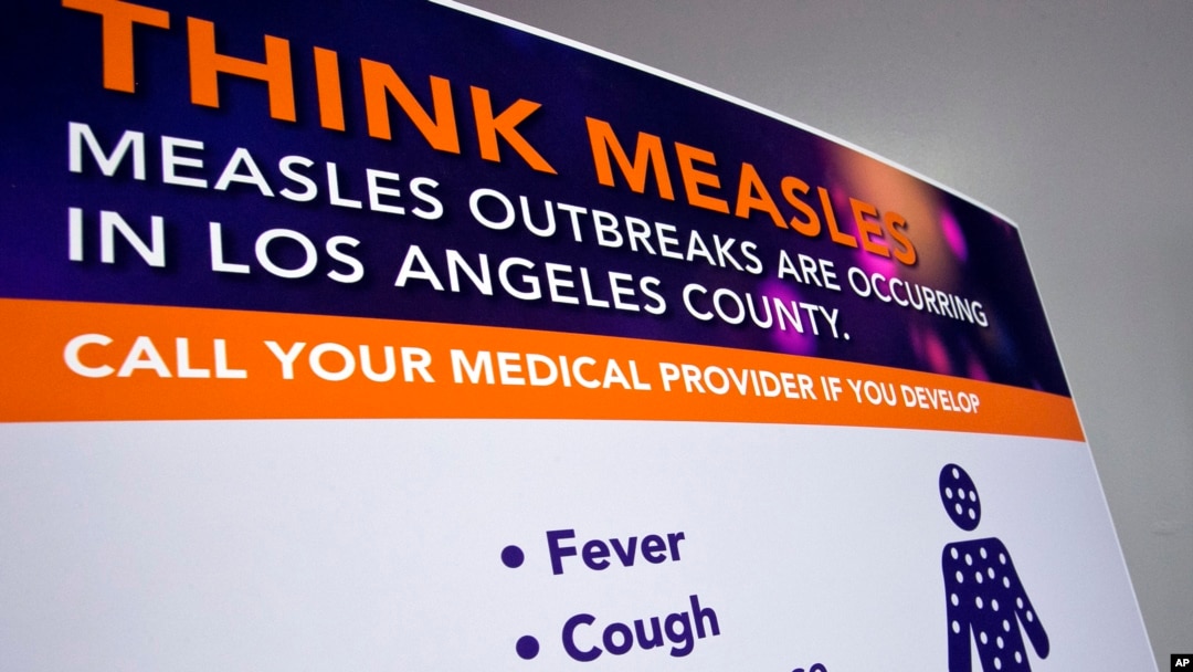 Poster yang dirilis Dinas Kesehatan Masyarakat Los Angeles mengenai penyebaran penyakit campak dan cara merespon wabah campak di Los Angeles, 26 April 2019