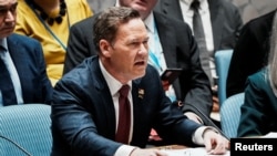 마이크 왈츠 유엔 주재 미국 대사가 12일 유엔 안전보장이사회 회의에서 발언하고 있다.