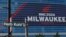 The RNC 2024 logo is seen on the Fiserv Forum ahead of the 2024 Republican National Convention on July 12, 2024, in Milwaukee, Wisconsin.