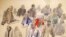 A courtroom sketch made on Dec. 14, 2020 shows Ali Riza Polat (C), believed to have been the right-hand man of Amedy Coulibaly, speaks in front of others defendants at Paris' courthouse, Dec. 14, 2020.