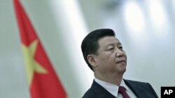 Chinese Vice President Xi Jinping listens to national anthems during a welcoming ceremony for South Africa's Vice President Kgalema Motlanthe inside the Great Hall of the People in Beijing, China, September 2011. (file photo)