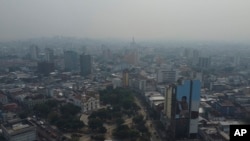 FILE - Smoke from wildfires fills the aerial  successful  Manaus, Amazonas state, Brazil, Aug. 27, 2024.