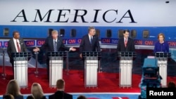 Republican candidates -- 11 of them -- debated in front of the Air Force One airplane used by President Ronald Reagan, Republican.