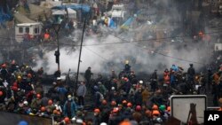 Demonstran anti-pemerintah Ukraina di Lapangan Merdeka, Kyiv, Ukraina (20/2). 