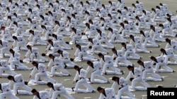 FILE - Members of the Special Warfare Command demonstrate the traditional Korean martial art of taekwondo during celebrations to mark the 65th anniversary of Korea Armed Forces Day, Seongnam, Oct. 1, 2013. 