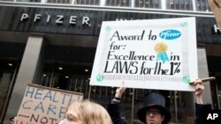 Gerakan 'Occupy Wall Street' memprotes perusahaan farmasi Pfizer di New York (Foto: dok).