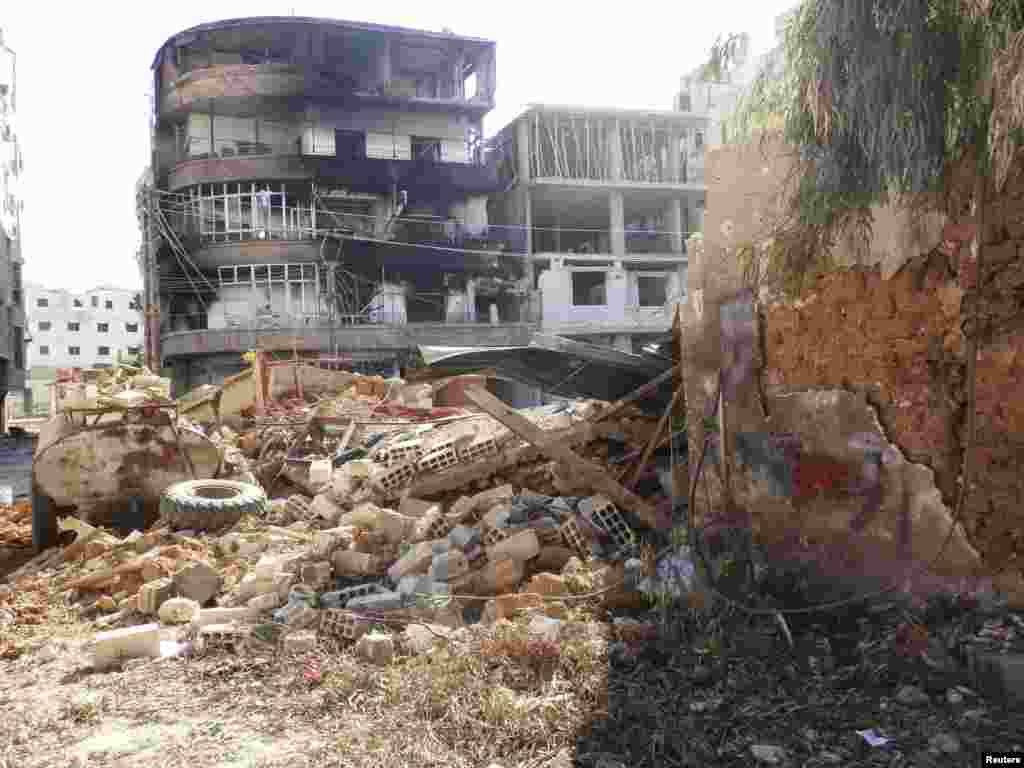 Rubble and damaged buildings in Daraya after what activists said was shelling by forces loyal to Syria's President Bashar al-Assad, February 4, 2013. (Shaam News Network)