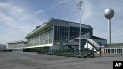 FILE - This March 30, 2004 file photo, shows the grand stands at Vernon Downs in Verona, N.Y. A smaller Woodstock 50 festival could possibly be held at the upstate New York harness track and casino. 
