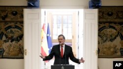 Le Premier ministre espagnol Mariano Rajoy durant sa traditionnelle conference de presse de fin d'année, le 30 décembre à Madrid