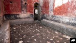 A picture released by the Pompeii Archeological Park Press Office, Friday, January 17, 2025, showing a private bathhouse recently discovered in the Pompeii archeological site. (Archeological Park of Pompeii Press Office Via AP, HO)