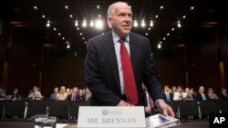 CIA Director John Brennan arrives on Capitol Hill in Washington to testify before the Senate Intelligence Committee hearing on the Islamic State, June 16, 2016.