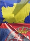 Combo, flags of Kosovo and Serbia