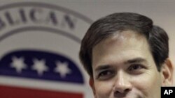 Republican candidate for the U.S. Senate, Marco Rubio, talks to supporters during a campaign stop Sunday, Oct. 31, 2010, in Tampa, Fla.