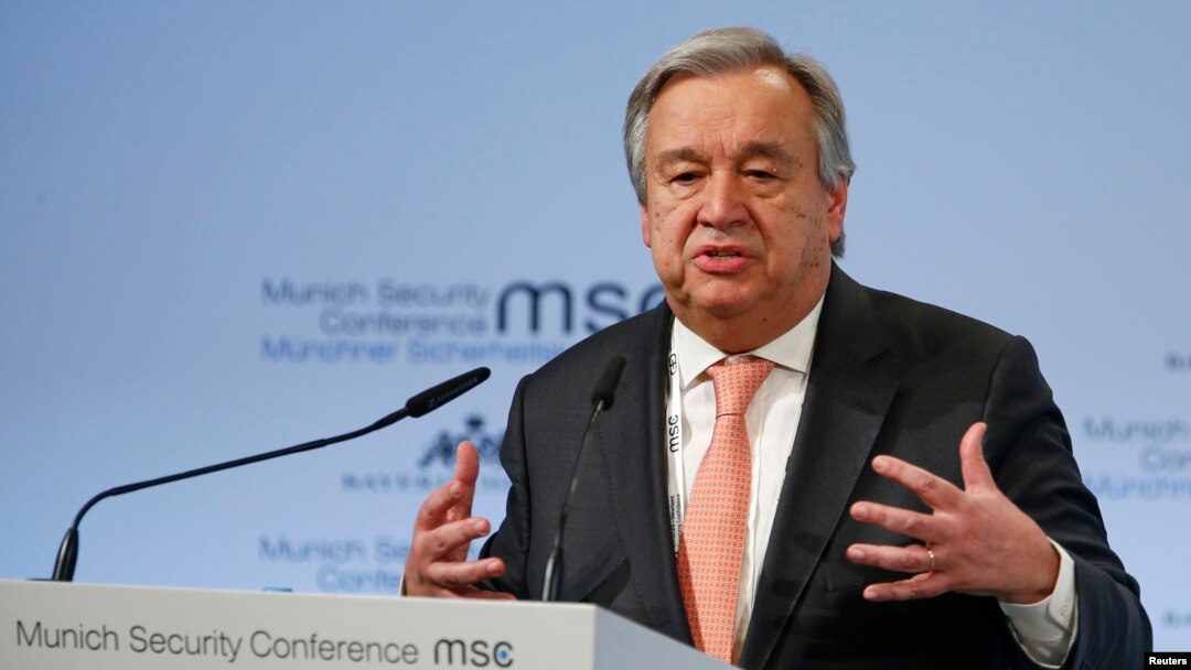 Sekjen PBB Antonio Guterres di Munich, Jerman, 16 Februari 2018.