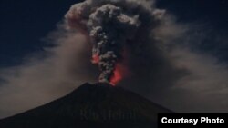  Mount Agung volcano erupts during the night, as seen from Datah village, Karangasem Regency in Bali, Indonesia on June 29, 2018. 