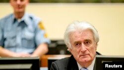 FILE - Ex-Bosnian Serb leader Radovan Karadzic sits in the court of the International Criminal Tribunal for former Yugoslavia (ICTY) in the Hague, the Netherlands, March 24, 2016. 