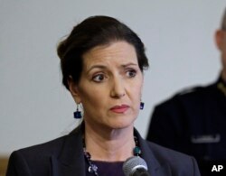 FILE - Oakland Mayor Libby Schaaf speaks at a news conference in Oakland, California, May 13, 2016.