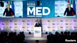 Menteri Luar Negeri Lebanon Abdallah Bou Habib berpidato dalam konferensi Dialog Mediterania di Roma, Italia, 25 November 2024. (Guglielmo Mangiapane/REUTERS)