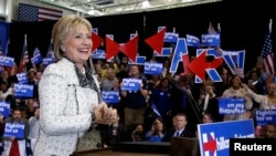 FILE - Democratic U.S. presidential candidate Hillary Clinton speaks to supporters at a primary night party in Columbia, South Carolina, February 27, 2016.