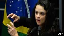 Brazilian jurist Janaina Paschoal, co-author of the complaint against suspended president Dilma Rousseff, speaks during the Senate's debate impeachment trial against Rousseff at the National Congress in Brasilia, Aug, 30, 2016.