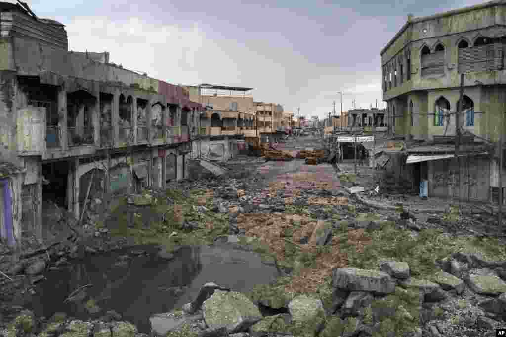 A neighborhood recently retaken by Iraqi security forces during fighting against Islamic State militants on the western side of Mosul.