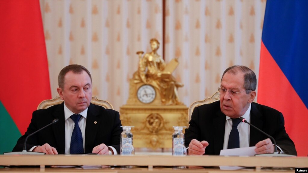 Russian Foreign Minister Sergei Lavrov and Belarusian Foreign Minister Vladimir Makei attend the annual meeting of the collegiums of the Russian and Belarusian Foreign Ministries in Moscow, Russia, November 10, 2021.