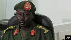 SPLA spokesman, Col. Philip Aguer, shown here at a briefing in March 2012, says South Sudanese soldiers have killed more than two dozen members of David Yau Yau's rebel group. (AP)