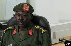 SPLA spokesman Philip Aguer, shown here at a briefing in March 2012, says South Sudanese Army soldiers have killed more than two dozen members of David Yau Yau's rebel group. (AP)