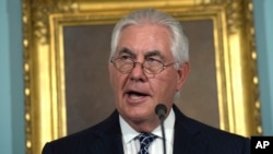 FILE - Secretary of State Rex Tillerson speaks at the State Department in Washington, Aug. 15, 2017.