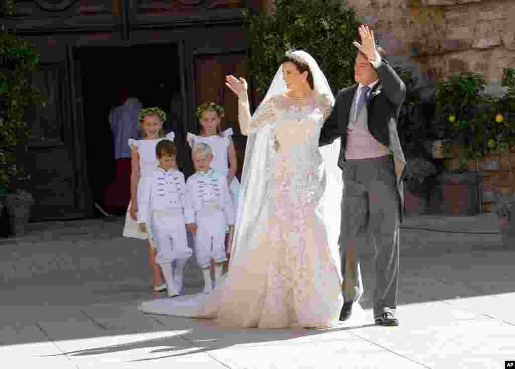 Prince Felix of Luxembourg and his wife Claire Lademacher after their church wedding in Saint-Maximin-La-Sainte-Baume, southern France.&nbsp;
