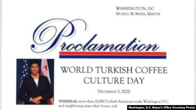 Washington Belediye Başkanı Bowser'in 'Dünya Türk Kahvesi Günü' ilanı