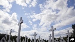Crosses at the 1991 war victims cemetery in Vukovar, Croatia, July 21, 2011